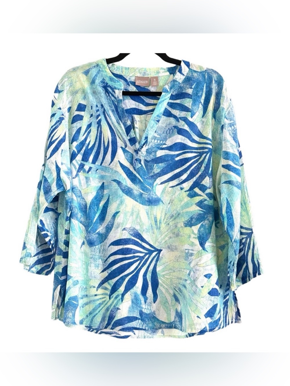 Chico's
Chico's Blue and Green Tropical Blouse. Size 3